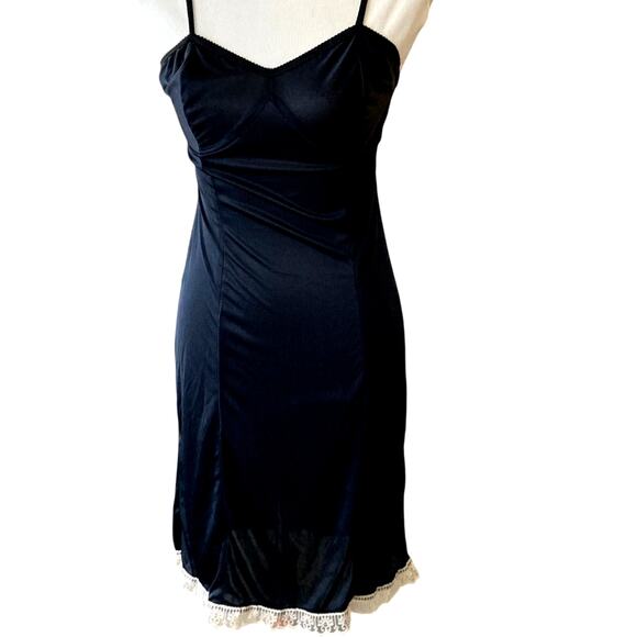 90s Jet Rag Reimagined Vintage Black Slip Dress w/White Lace - Picture 7 of 9
